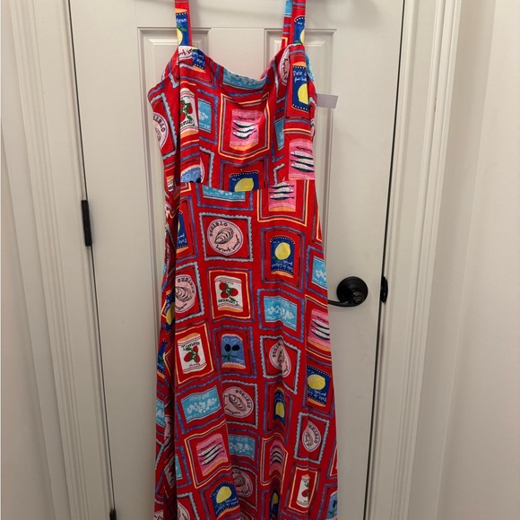 LOFT tinned can fish tomato Red Patterned Midi Dress lemon - Picture 3 of 5